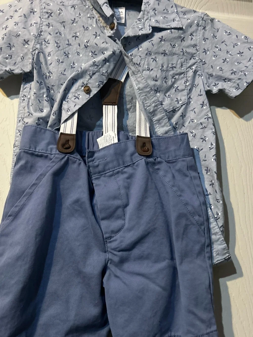 Carter's Light Blue Floral Button-Up Shirt and Navy Blue Shorts Set